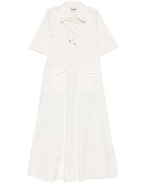 Ganni Lace-Up Pocket Dress - White