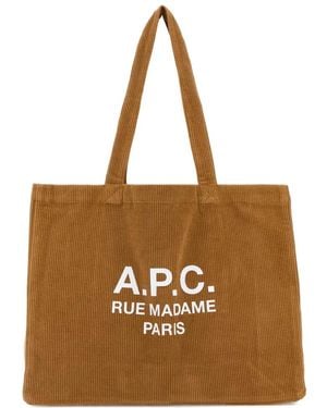 A.P.C. Corduroy Logo-Print Tote Bag - Brown