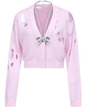 Area Butterfly-Embellished Organic Cotton-Blend Cardigan - Pink