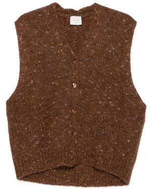 Alysi Button-Up Knitted Vest - Brown