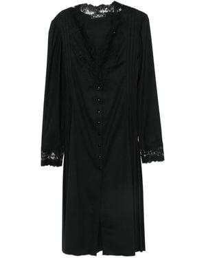 Ermanno Scervino Lace-Trimmed Buttoned-Front Pleated Midi Dress - Black