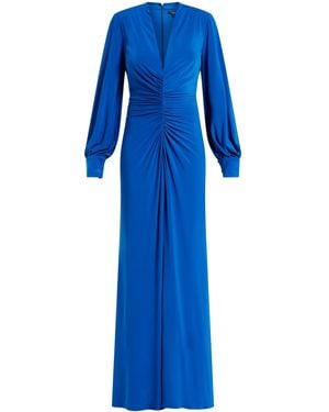 Badgley Mischka Ruched V-Neck Dress - Blue