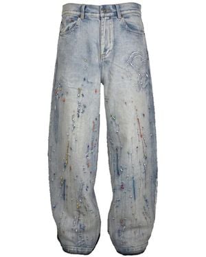 Mostly Heard Rarely Seen Paint-Embroidered Wide-Leg Jeans - Grey