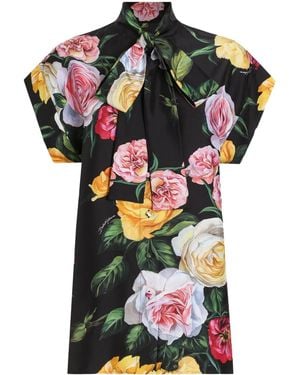 Dolce & Gabbana Blusa in seta con stampa peonia e rosa - Multicolore