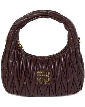 Miu Miu Sac À Bandoulière Matelassé À Plaque Logo - Marron