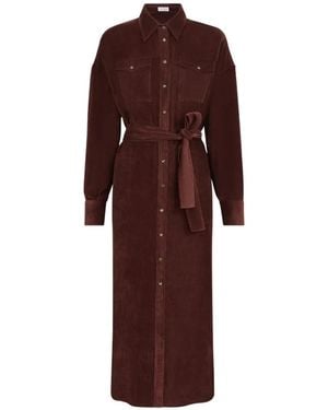 Brunello Cucinelli Fluid Corduroy Shirt Dress - Red