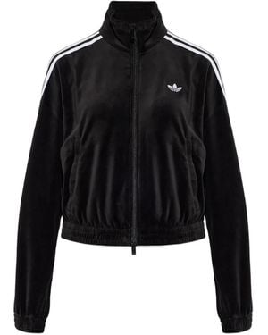 adidas Velour Stripe-Detail Zip-Up Sweatshirt - Black