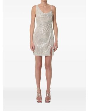 Self-Portrait Rhinestone-Embellished Draped Mini Dress - Natural