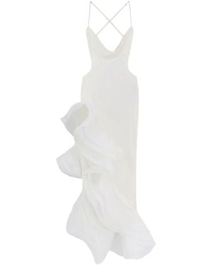 retroféte Kaitlin cowl-neck ruffled dress - Blanco