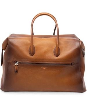 Santoni Reisetasche Aus Gekörntem Leder - Braun