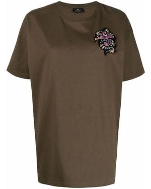 Etro Beaded Motif-Patch Oversized T-Shirt - Green