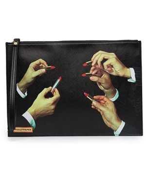 Seletti Lipstick Graphic Clutch Bag - Black