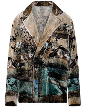 Pierre Louis Mascia Kanpur Graphic-Print Double-Breasted Blazer - Green