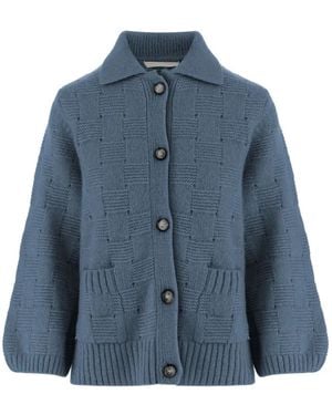 Allude Basket-Weave Knitted Cardigan - Blue