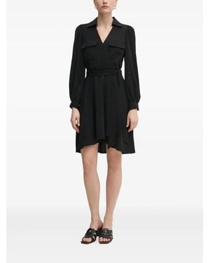 DKNY Wrap-Front Long-Sleeve Mini Dress - Black