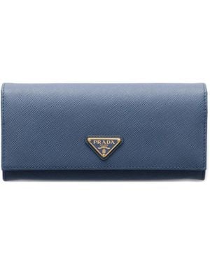 Prada Large Saffiano Leather Wallet - Blue