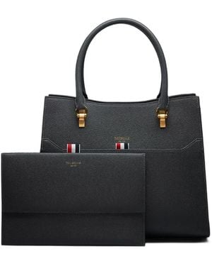 Thom Browne Große Tote Bag aus Leder - Schwarz