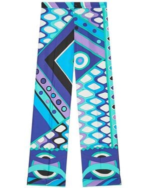 PUCCI Mid-Rise Silk Pants With Elastic Waist - Blue