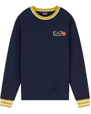 EA7 Graphic-Print Striped-Trim Sweatshirt - Blue