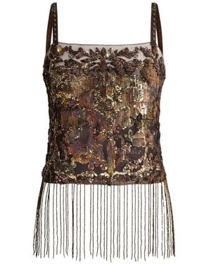 Ralph Lauren Sonara Sequin-Embellished Fringe-Trim Top - Brown