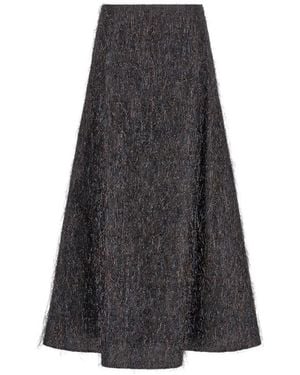 Peserico Metallic-Yarn Frayed Midi Skirt - Gray