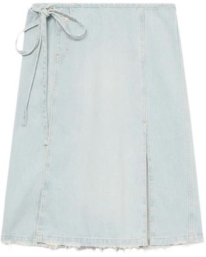 Closed Tie-Front Frayed Denim Skirt - Blue
