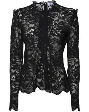 Rabanne Floral Lace High-Neck Top - Black