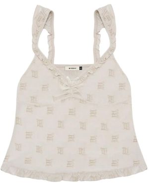 MISBHV Velour Monogram Frill Top - White