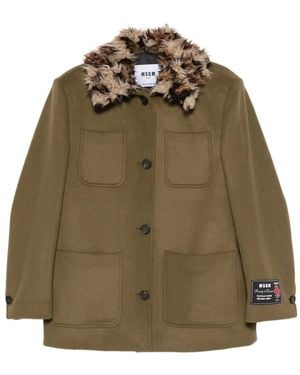 MSGM Jas Met Kraag Van Imitatiebont - Groen