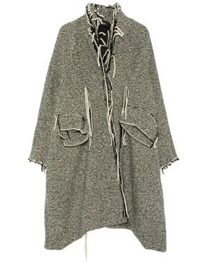 Rundholz Check Frayed-Edge Coat - Black