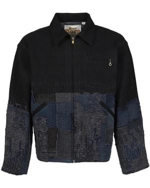 Dear BORO Zip-Fastening Patchwork Jacket - Blue