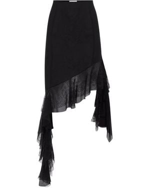 Nina Ricci Asymmetric Lace-Trim Midi Skirt - Black