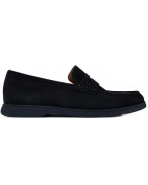 BOSS Suede Loafers With Logo Penny Trim - Black