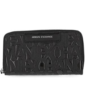 ARMANI EXCHANGE Logo-Embossed Zip-Around Wallet - Black