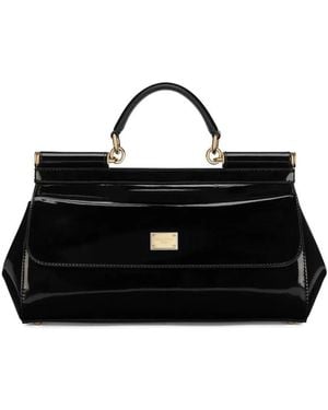 Dolce & Gabbana Elongated Sicily エナメルレザーハンドバッグ - ブラック