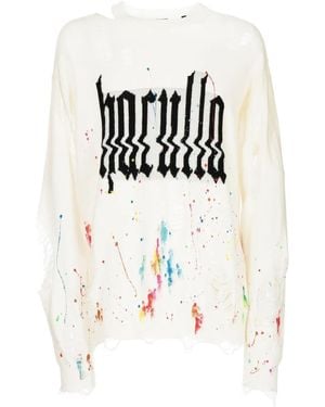 Haculla Glitched Logo-Print Ripped Sweatshirt - White