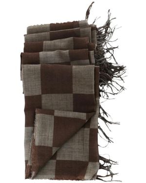 Uma Wang Check Frayed-Edge Scarf - Brown