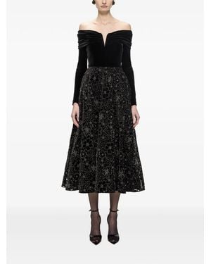Nissa Embroidered Velvet Midi Dress - Black