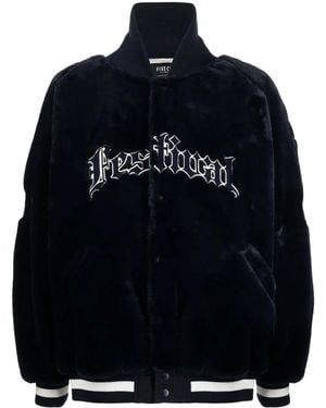 FIVE CM Logo-Embroidered Faux-Fur Baseball Jacket - Blue