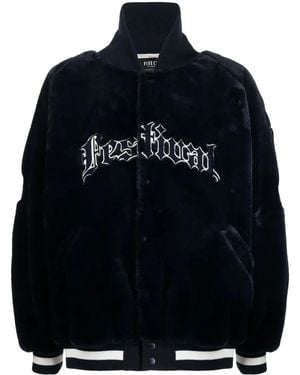 FIVE CM Logo-Embroidered Faux-Fur Baseball Jacket - Blue