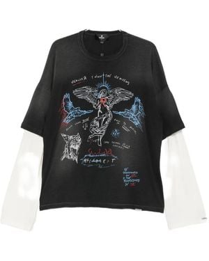 Represent Graphic-Print Layered-Sleeve T-Shirt - Black