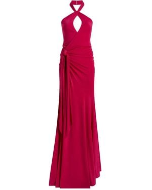 Cinq À Sept Halterneck Knotted-Front Gown - Red