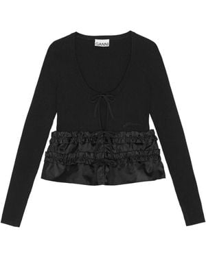 Ganni Blusa con dobladillo de volantes - Negro
