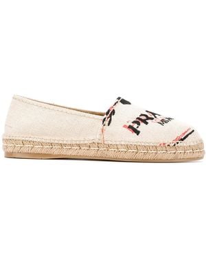 Prada Logo Print Espadrilles - Natural
