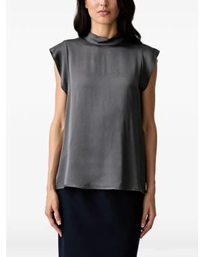 Fracomina High-Neck Cap-Sleeve Top - Black