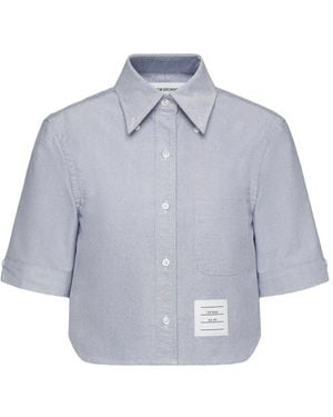 Thom Browne Oxford Cropped Short-Sleeve Shirt - Blue