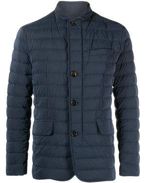 Moorer Quilted-Finish Buttoned-Up Coat - Blue