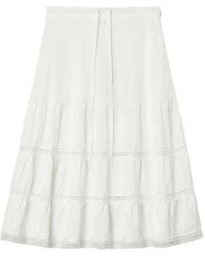 B+ AB Falda Midi A Capas Con Ribete De Encaje - Blanco
