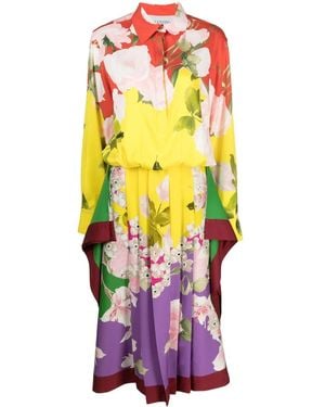 Valentino Garavani Pleated Floral-Print Midi Dress - Red
