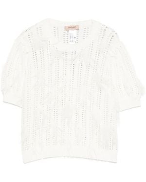 Twinset Top de punto con flecos - Blanco